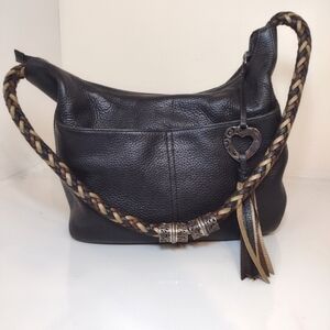 Brighton black pebble leather boho bag